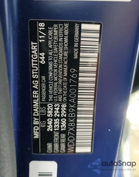 2019 Mercedes-Benz Amg Gt 63 S z USA, uszkodzony, nr VIN WDD7X8KB9KA001769